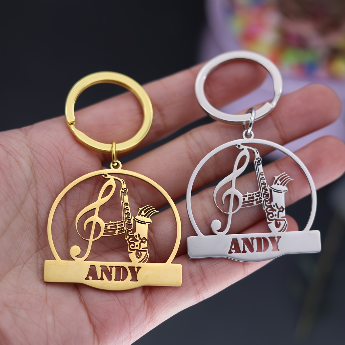 personalized engrave name date keychain custom musical note Temu