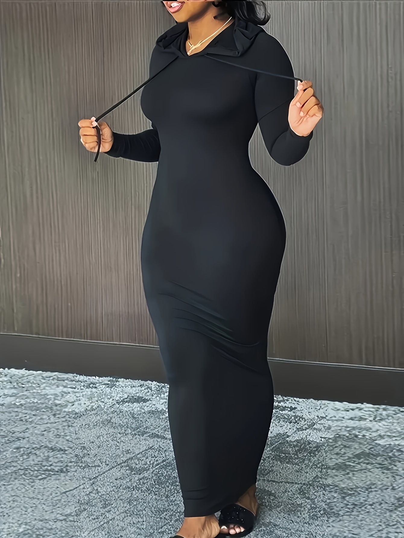 chinese dress ladies Marcella Elba Long Sleeve Sweatshirt Dress in Black | Women's Size 3XL | Midweight French Terry