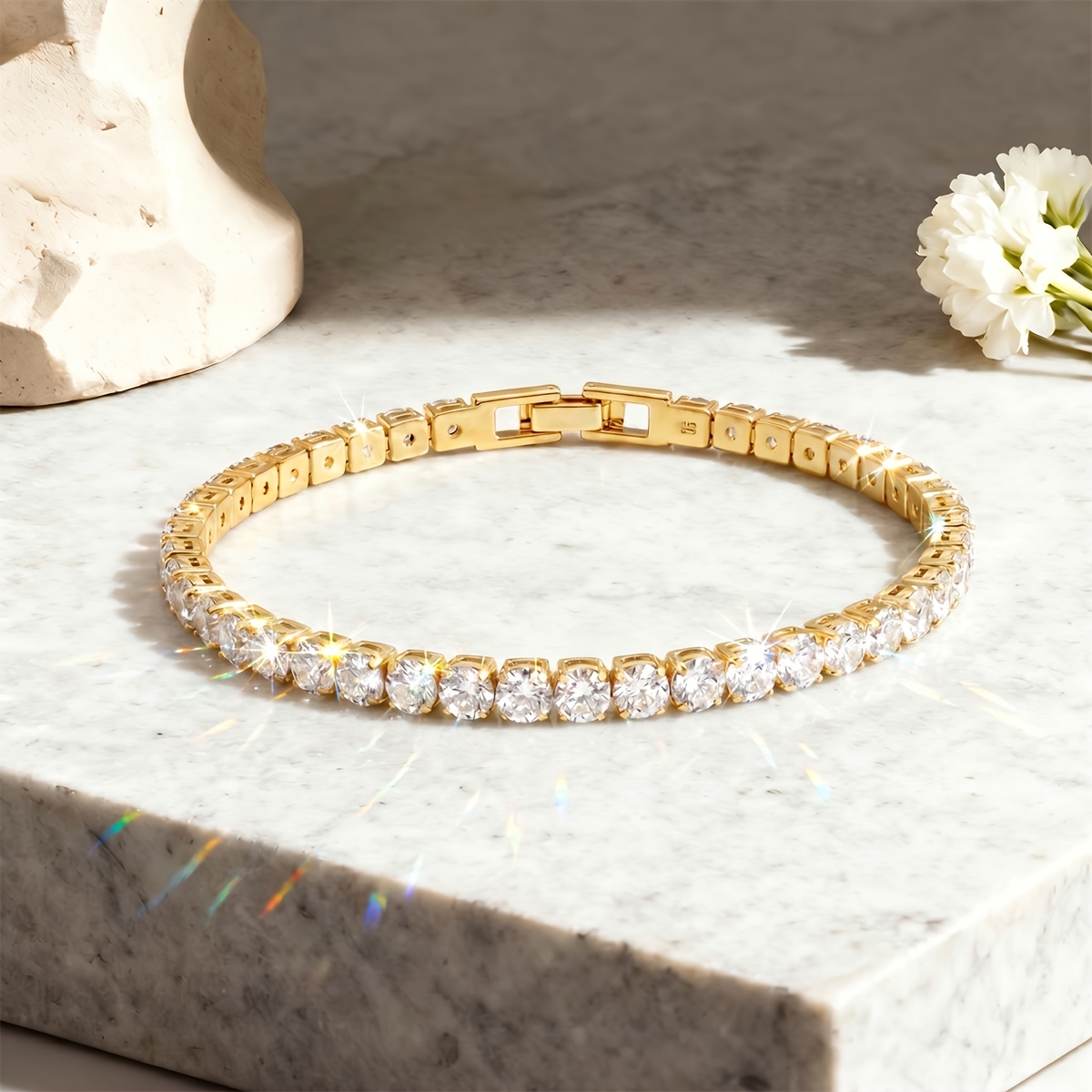 TEMU 1 Fashionable And Charming Tennis Zirconia Bracelet, Set With Sparkling Synthetic Zirconia, Exquisite And Elegant Temperament Bracelet, Is The