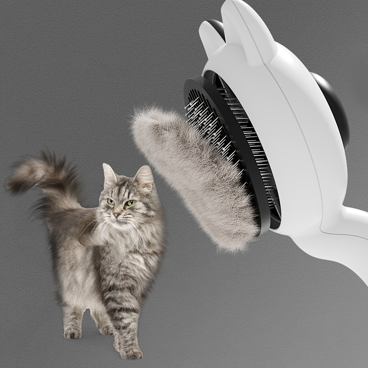 1pc Stainless Steel Cat Grooming Comb with Self-Cleaning One-Touch Button, Detachable Hair Remover Brush for Long-Haired & Short Cats, Manual Massager for -Free Care, Pet Hair Shedding Brush