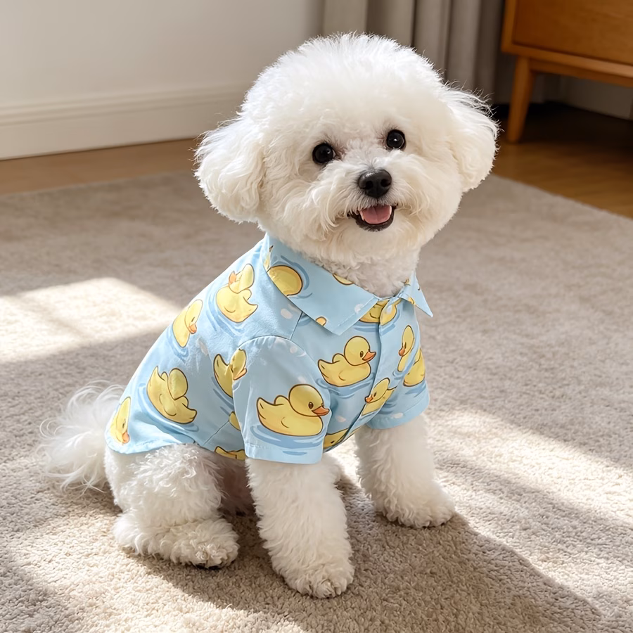cute duck print dog shirt pet shirt light blue cartoon duck pattern puppy clothes breathable lightweight short sleeve pet apparel for small medium dogs cats soft casual shirt for summer daily wear walking travel photo prop pet additions Product details 3