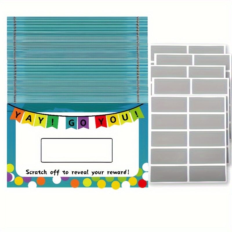 

50-pack Diy Scratch Off Cards And Stickers Set - Personalizable Blank Reward Tickets With Self-adhesive Peel-and-clear Paper Stickers, English Text, Craft Kit For Teachers And Parents