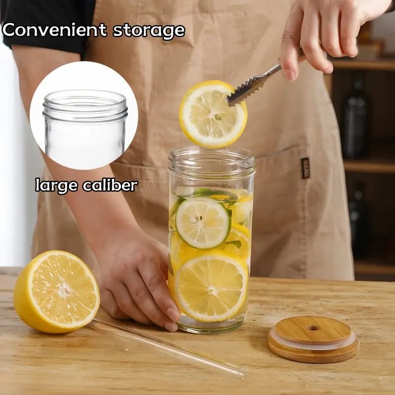 4pcs glasses with lids and straws thickened glass 24 oz smoothie cups reusable drinking glasses iced coffee cups boba cups mason jar cups with sealed lids Product details 1