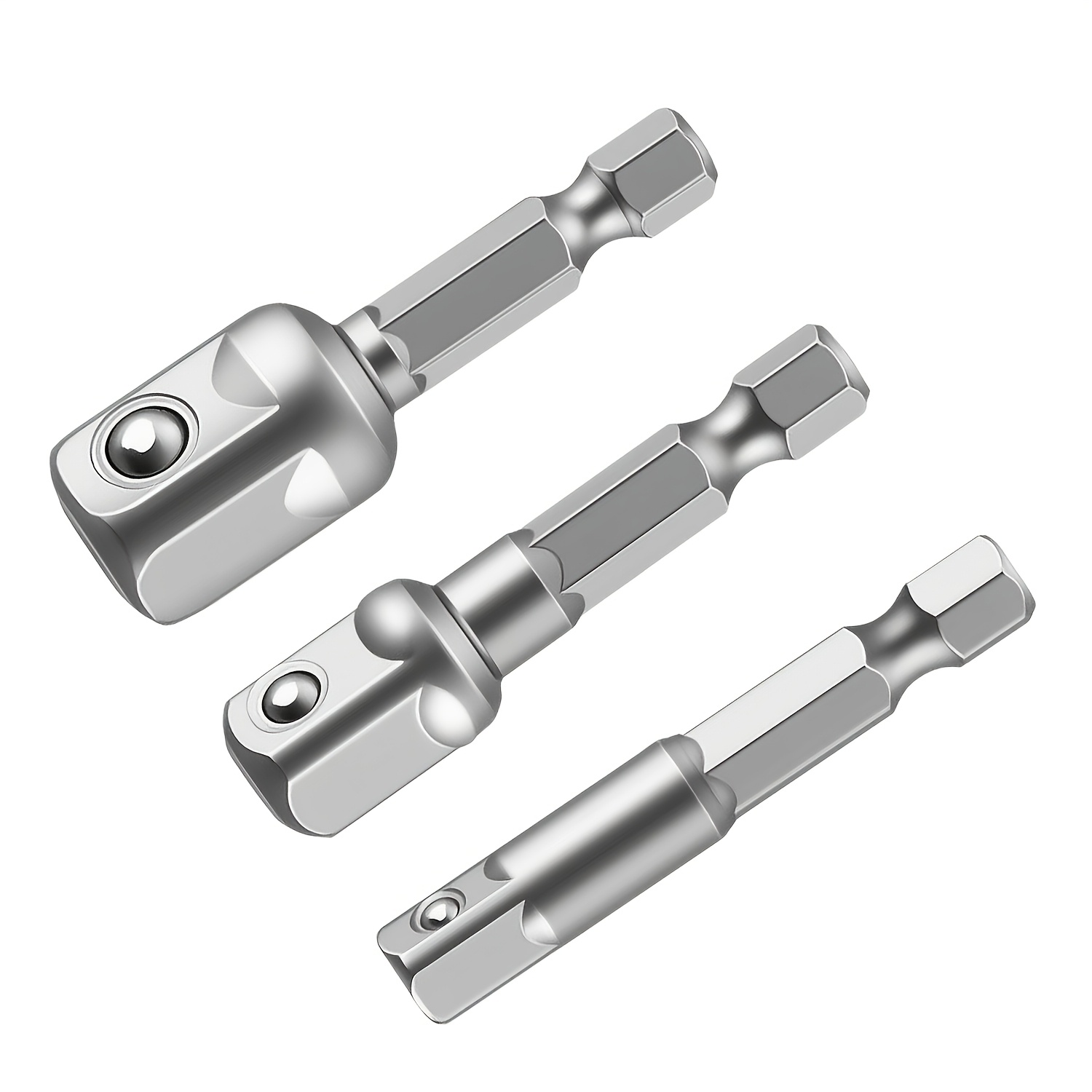 TEMU [Tige à tête carrée avec manche hexagonal] Lot de 3 adaptateurs de douille de qualité | Queue hexagonale à entraînement 1/4", 3/8", 1/2" | pour