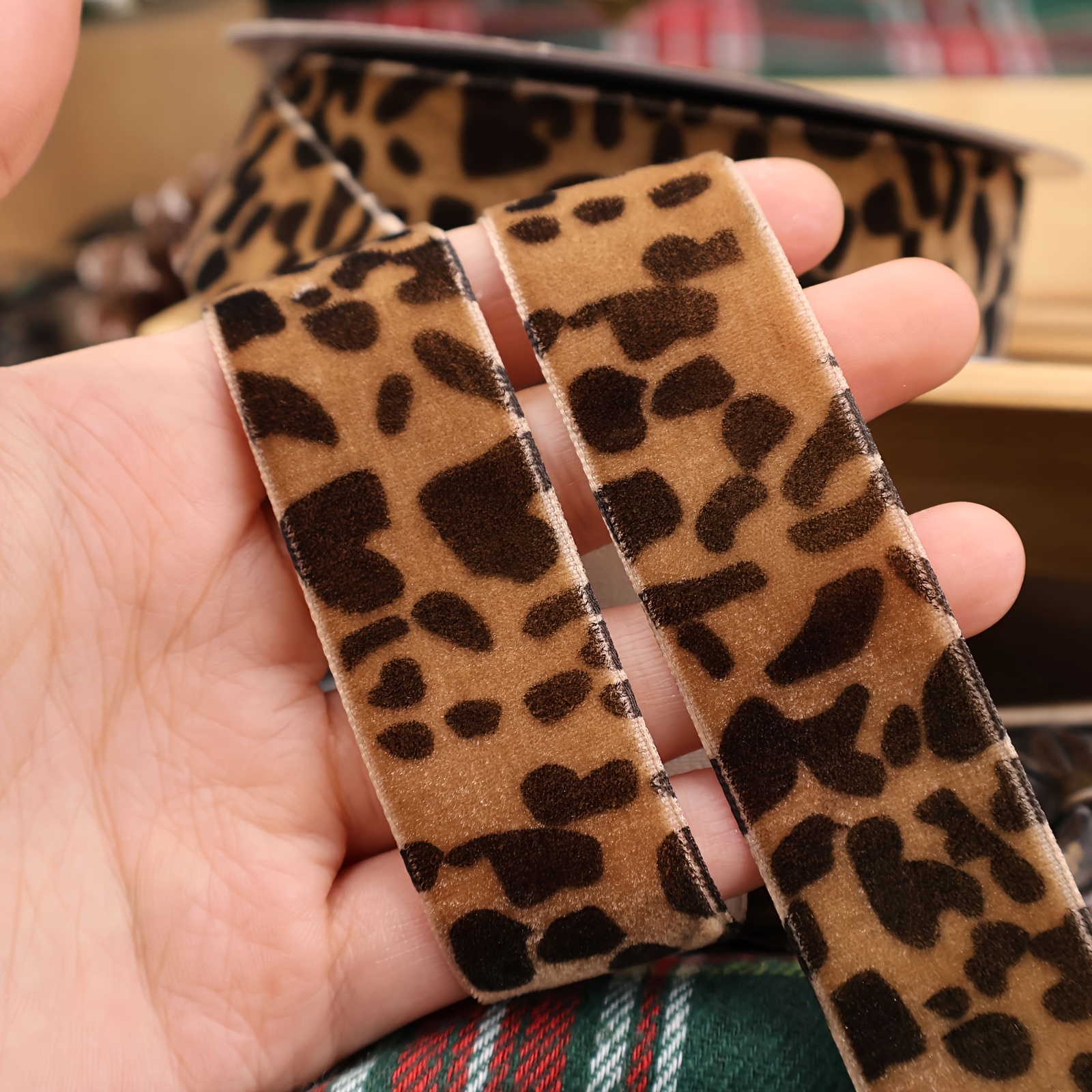 TEMU Velvet Fabric Ribbon Leopard Satin Band Lace Trim Women Leopard Lace Ribbon Sexy Print For Wedding Ribbon Sewing Halloween Decoration