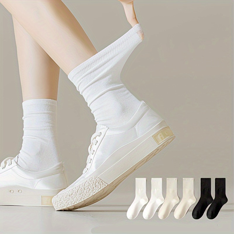

6 Pairs Soft Solid All-match Socks, Simple & Lightweight Mid Tube Socks, Women's Stockings & Hosiery