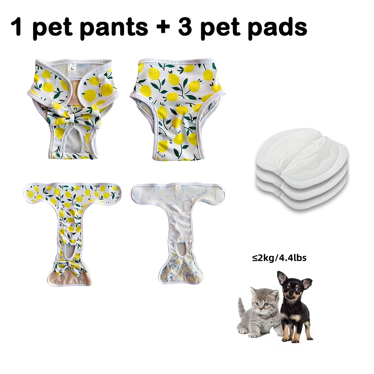 TEMU 4pcs Pet Menstrual Pants Set, Reusable Dog Diapers With 3 Pads, Adjustable Waistband, Washable Polyester Dog Underwear, Reusable Pet Period