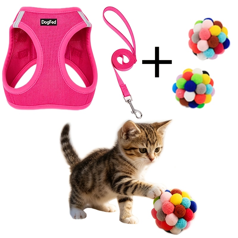TEMU Cat Harness And Leash Set, Gift Pet Toy Ball, Soft Breathable Vest With Reflective Strips, Anti-escape Kitten Harness, Suitable For Cat Walking