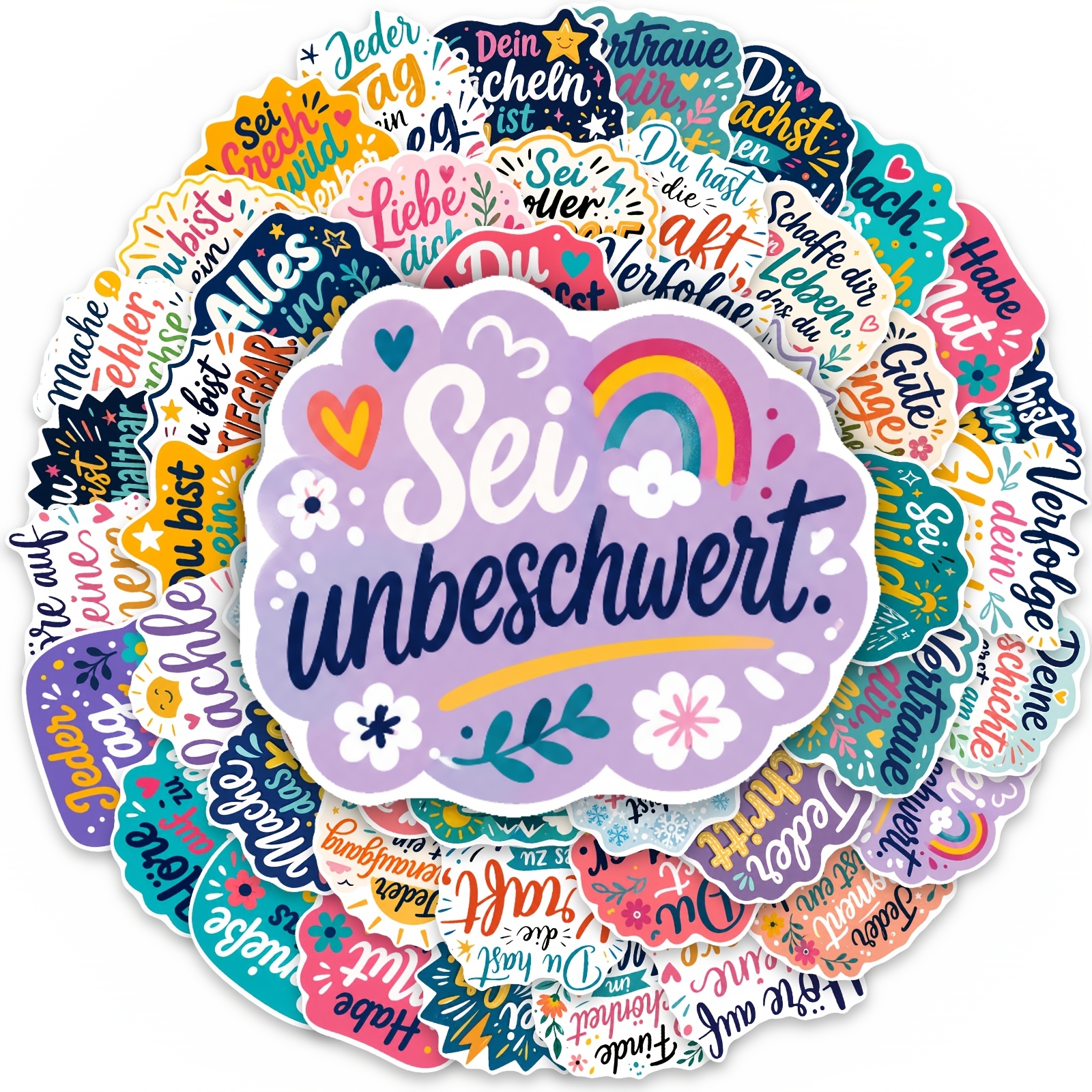 TEMU 50pcs German Inspirational Theme Stickers, German Encouraging Quote Decals, Removable. Ideal For Laptop, Water Bottle, Phone Case, Journal, ,