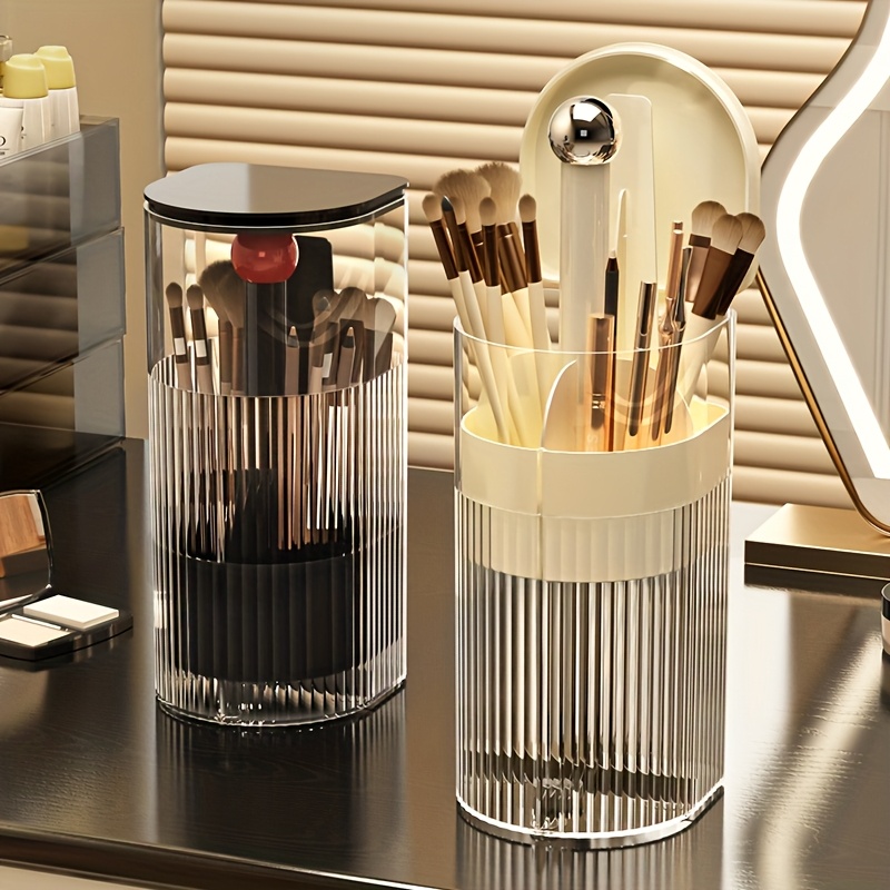 dustproof storage cylinder for press type makeup brushes desktop brush and lipstick organizer high end automatic lifting brush holder Product details 3