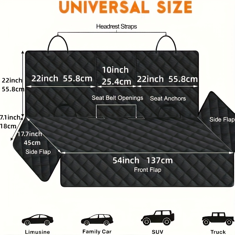 Dog Car Seat Cover, Rear Seat Protector; Pet Car Seat Protector Bench, Heavy-Duty Seat Cover Fits Most Cars, Trucks, and SUVs' Center Armrests