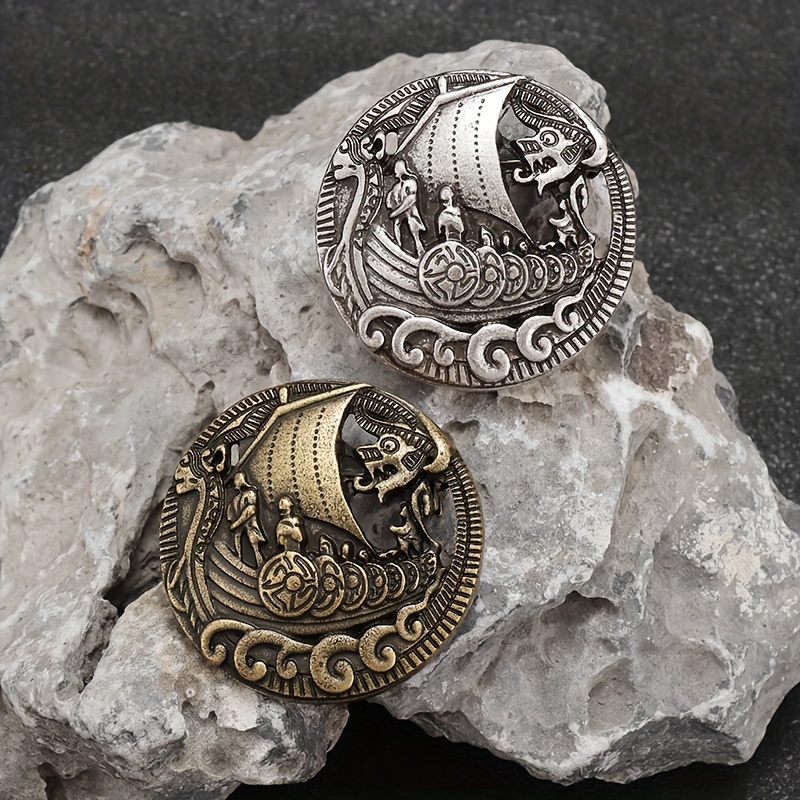 

1pc Retro Viking Round Battleship Brooch, Dragon, Medal Men's Brooch, For Banquet Party Clothing Accessories Gift