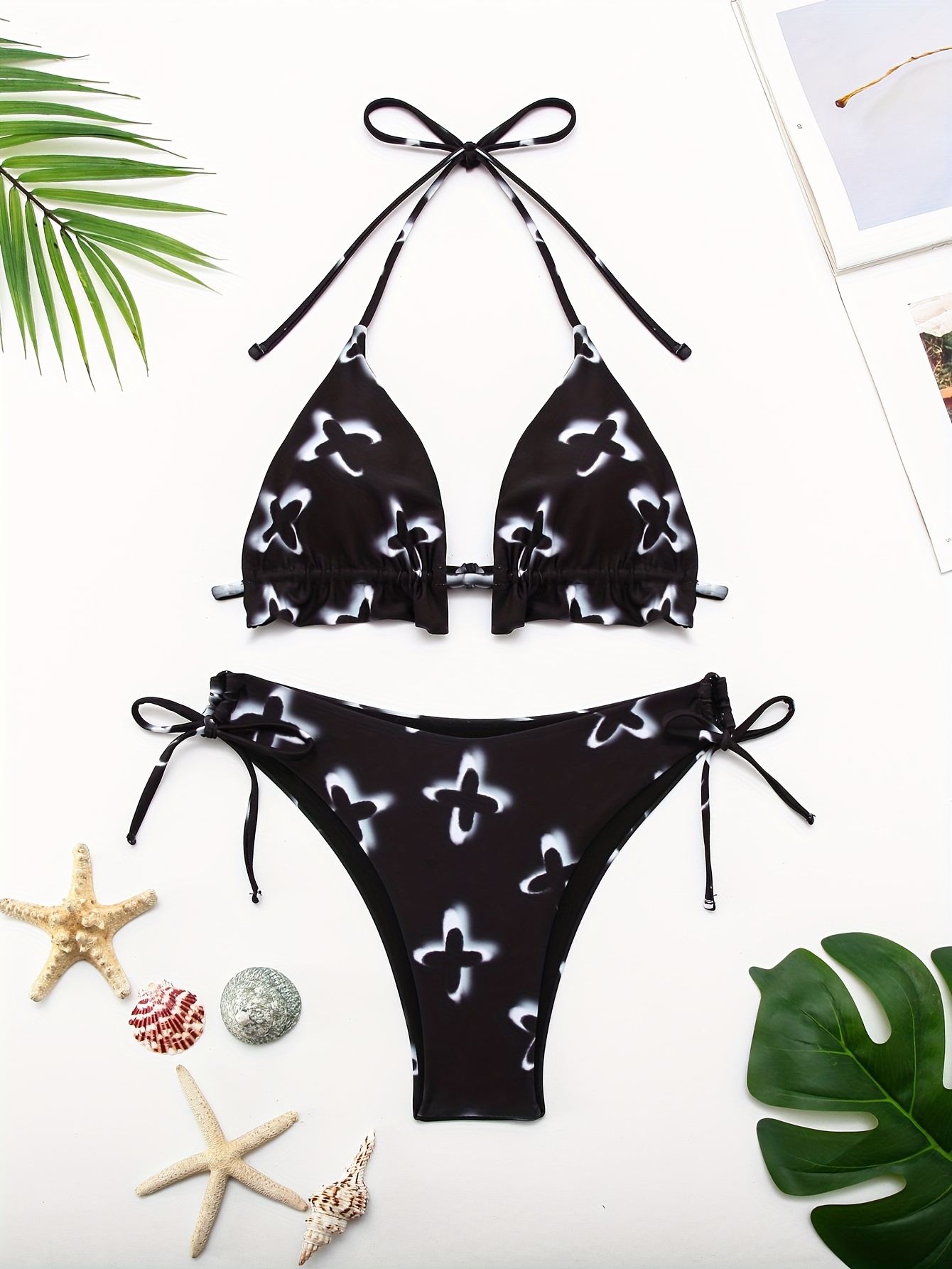 Swimsuit OMG Letter Printed Backless Front Cross Bikini +T-shaped