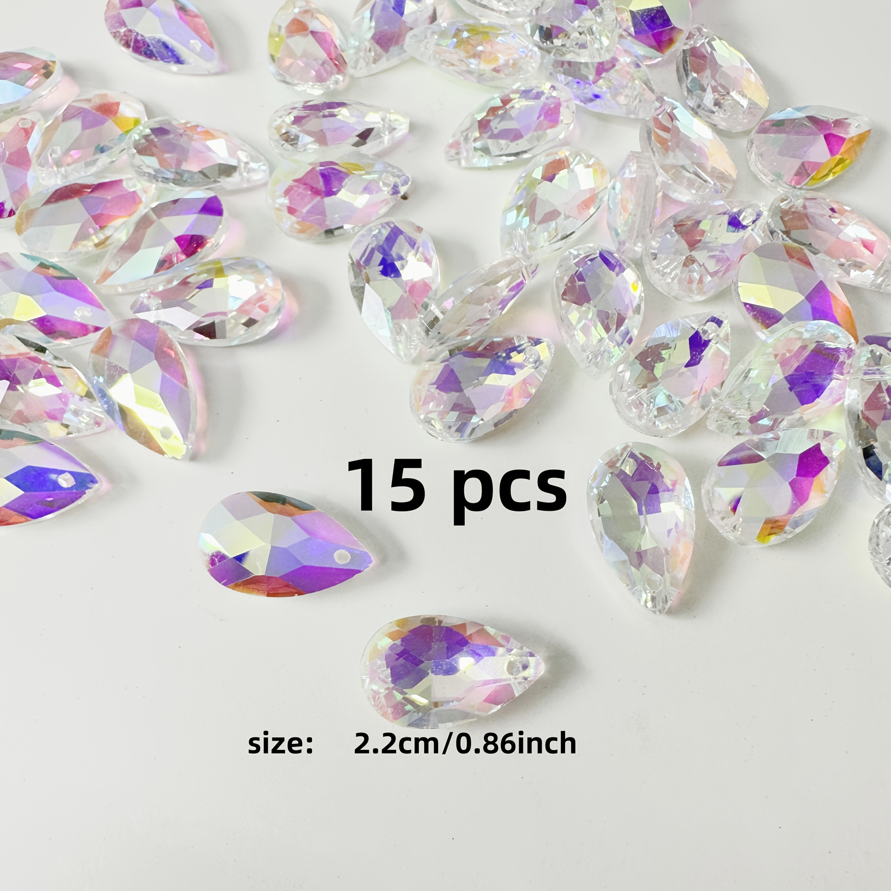 E-shop 22-28mm 15 Stück Prismen Wassertropfen AB-farbiges Glasanhänger, Glänzender Sonnenfänger, geeignet für , Hochzeit, Party Heimdekoration,