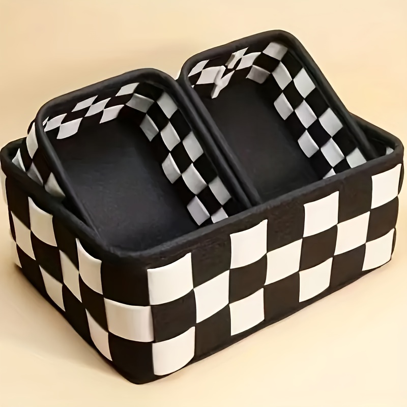 TEMU 3pcs Black And White Checkered Desktop Storage Box, A Storage Basket For Classified Items. Made Of Felt, An Open Storage Box Suitable For