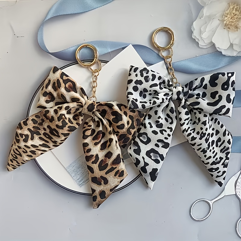 Leopard Print Bowknot Bag Charm Keychain