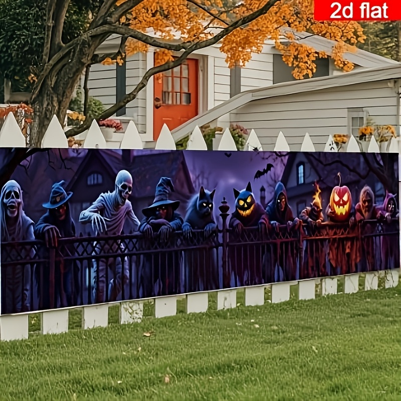 TEMU 2d Flat, 2d Flat - 2d Flat, 2d Flat - 2d Flat Banner Style, Single Piece, Halloween Yard Banner, Spooky Halloween Scene With Pumpkin Led Lights,