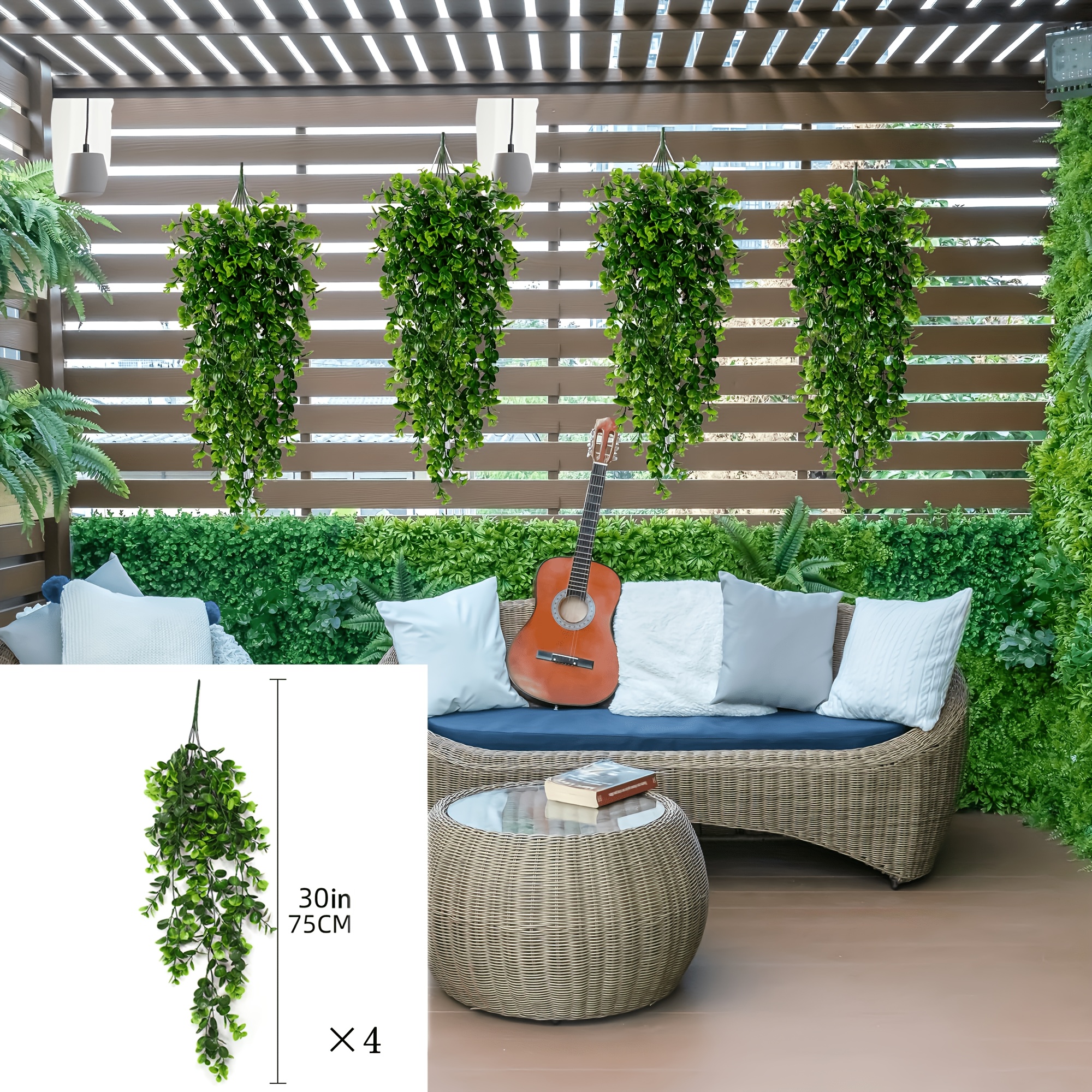 4pcs Uv-resistant Artificial Eucalyptus Vines - Fade-proof Plastic Hanging Plants For Indoor/outdoor, Wall Decor, And Reunion Celebrations