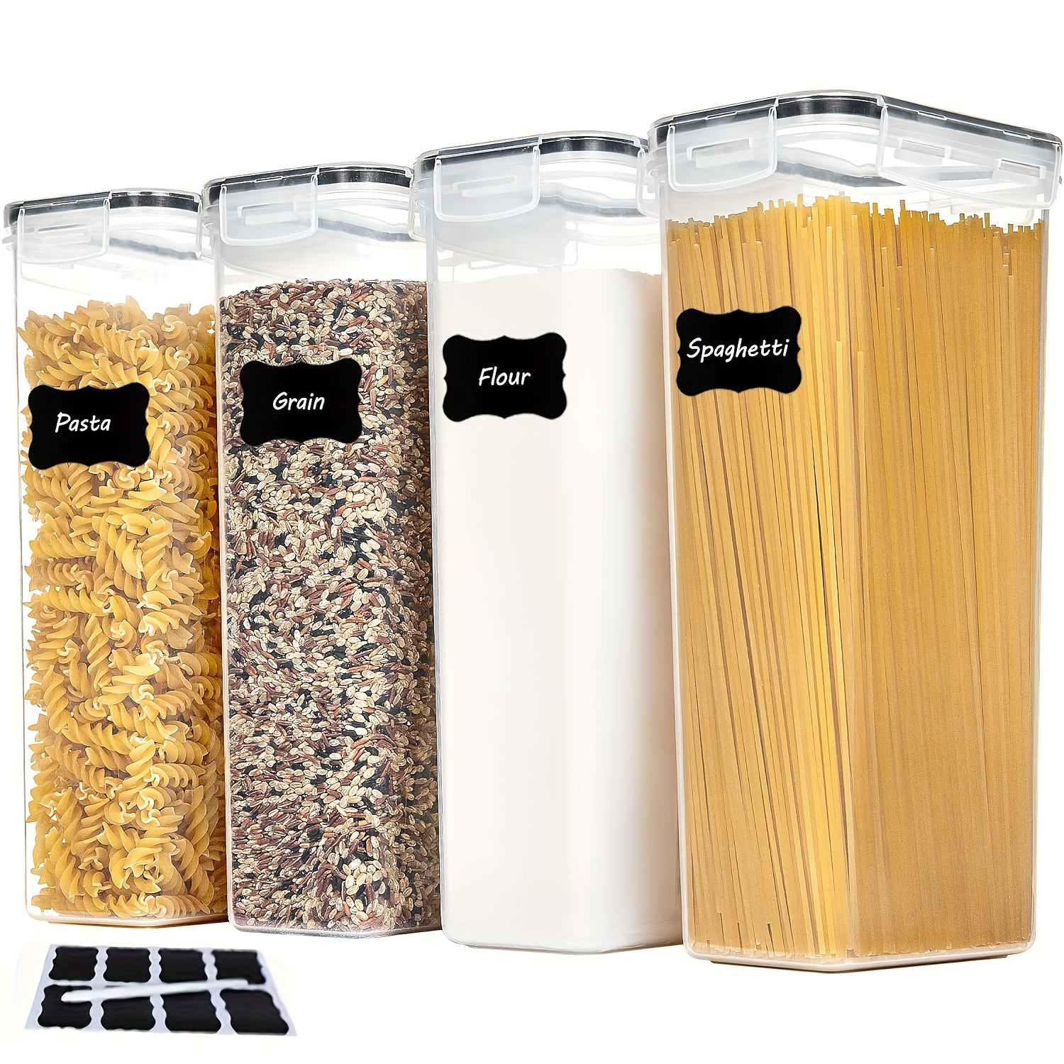 

4pcs 2.8l Airtight Food Storage Containers - Tall For Pantry & Kitchen Organization, Pasta, Spaghetti, Noodles, Cereal - Lids, Marker And Reusable Labels Included
