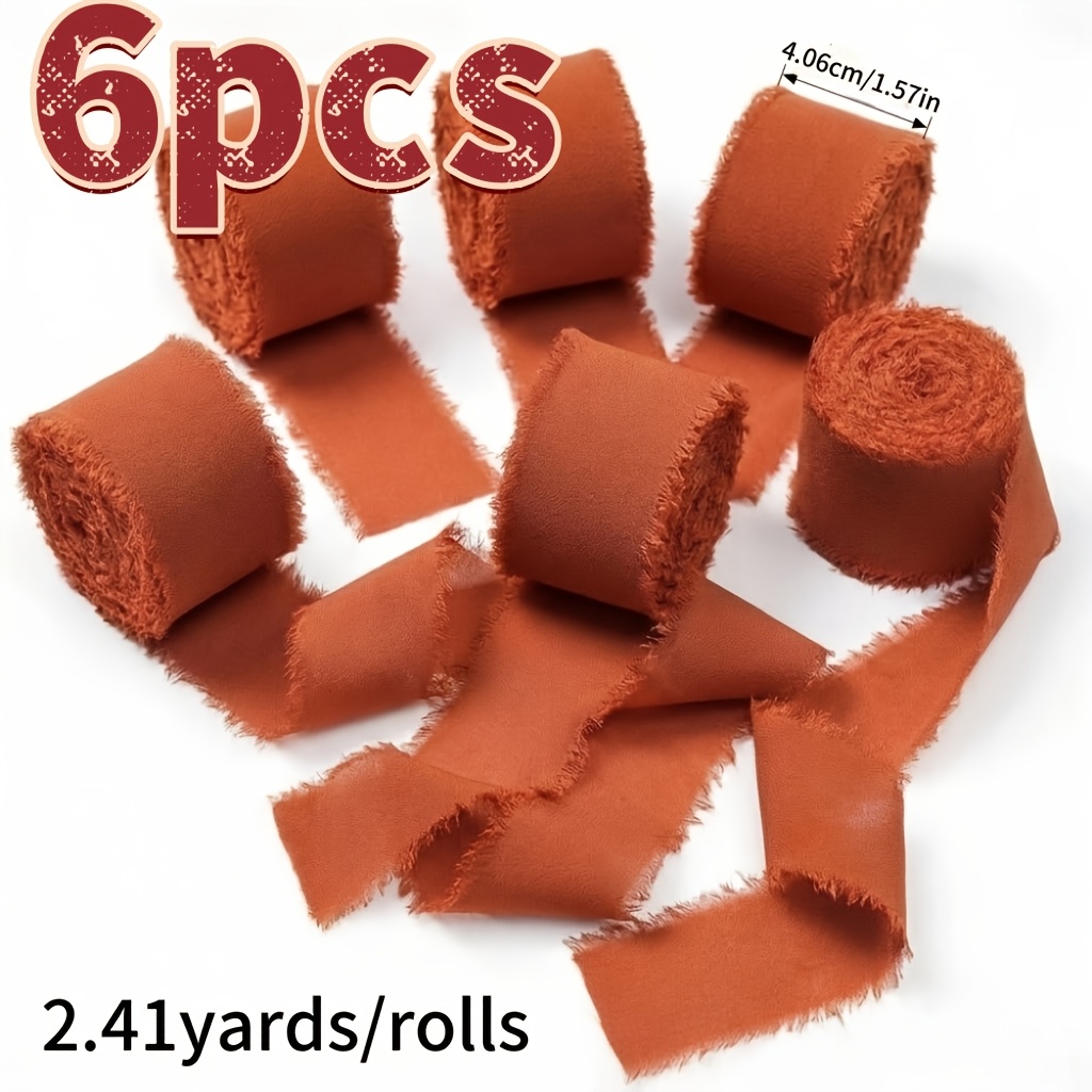 TEMU Lot de 6 rouleaux de ruban de satin en terracotta à volants fait main, largeur 4,06 cm, longueur 19,8 m, idéal pour invitations de mariage,