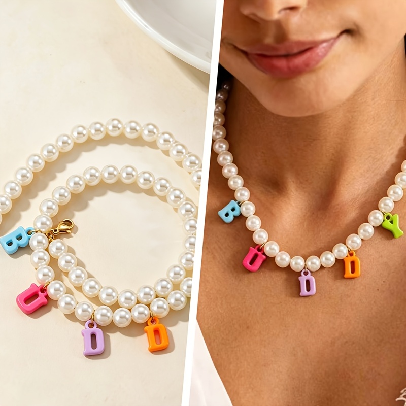 Custom Colorful Letter Bead Name Necklace, Unisex Gift