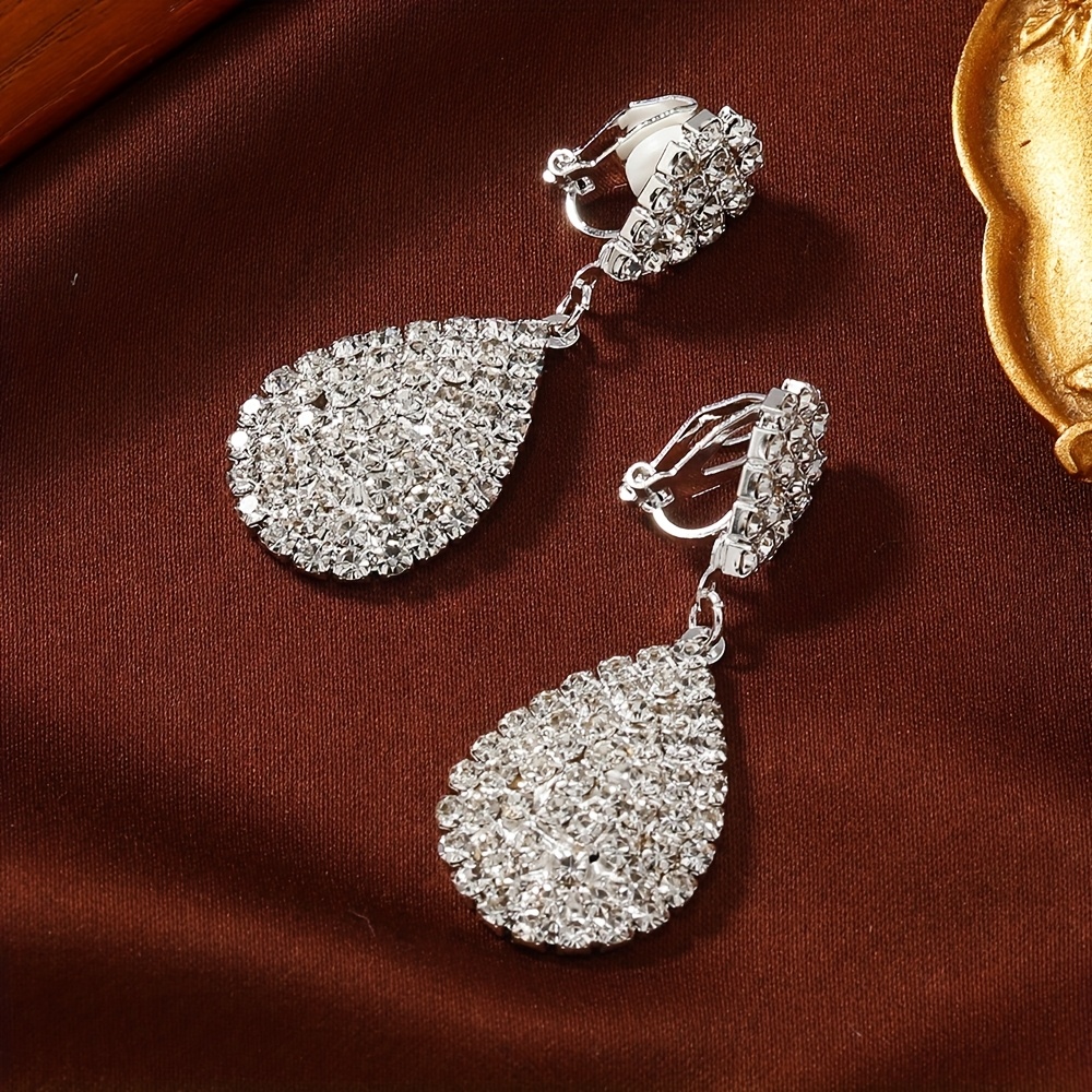 E-shop elegante Tropfen-Ohrringe, Ohrclips, Nachtclub, Party, Hochzeit, Braut, Brautjungfer, Clip-On, kein Piercing, Ohrschmuck