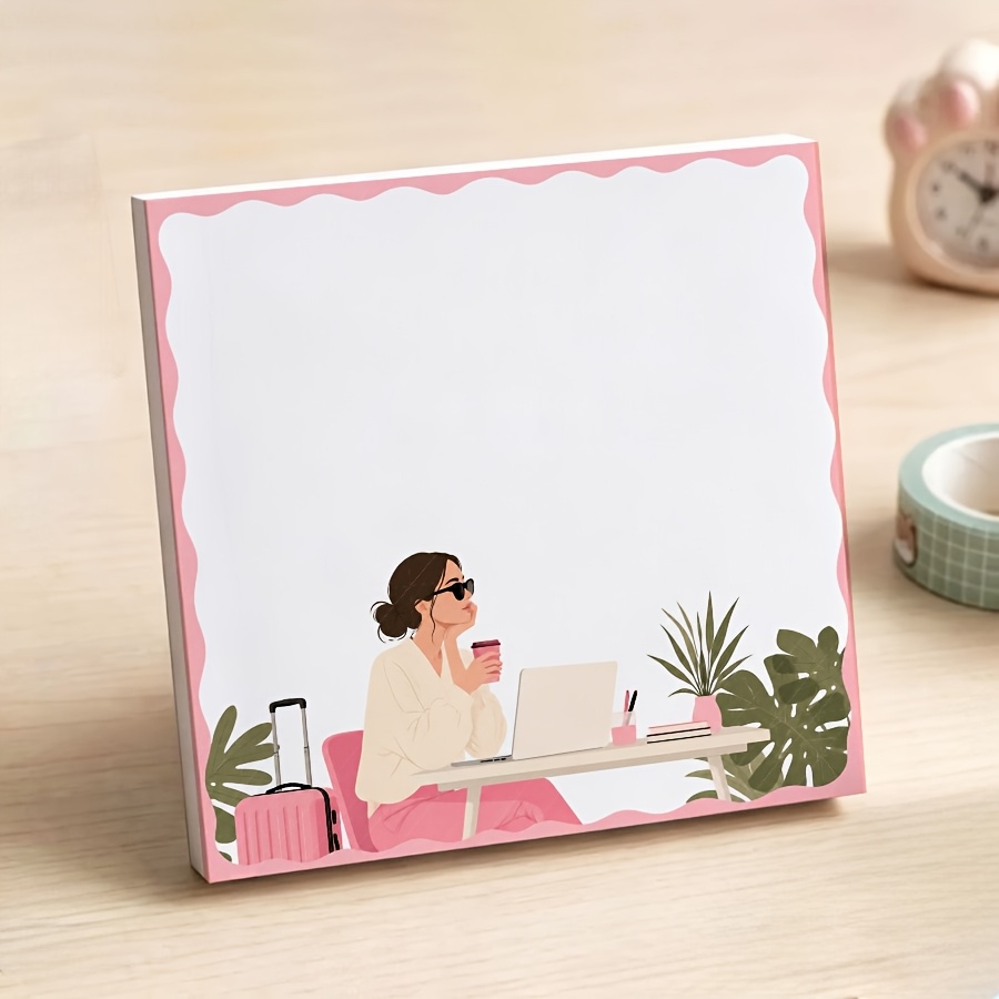 TEMU Agenda Non-Adhésif pour Digital Girl, Bloc-Notes à Bordures Roses, Papier à Écrire Esthétique Vierge pour Décoration de Bureau de Voyage,