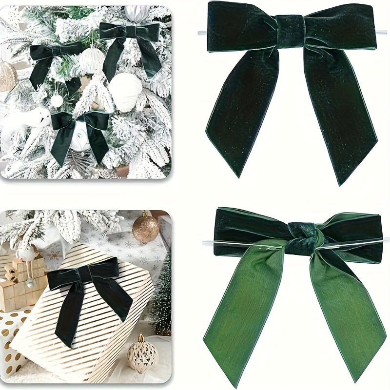 TEMU 12 stuks Groen Fluwelen Lint Kerststrik 5x5 Inch Voorafgemaakte Stofroze Strikken voor Kerstboom Hangdecoraties Cadeauverpakking Kransen