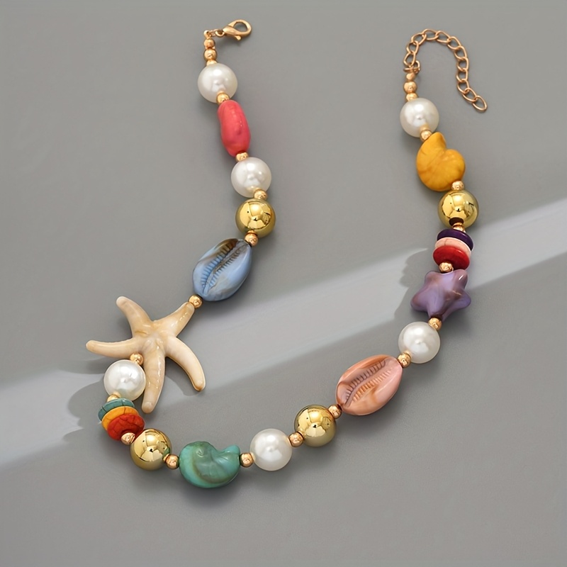 Beach Style Resin Shell Starfish Necklace For Women, Random Color Accessories