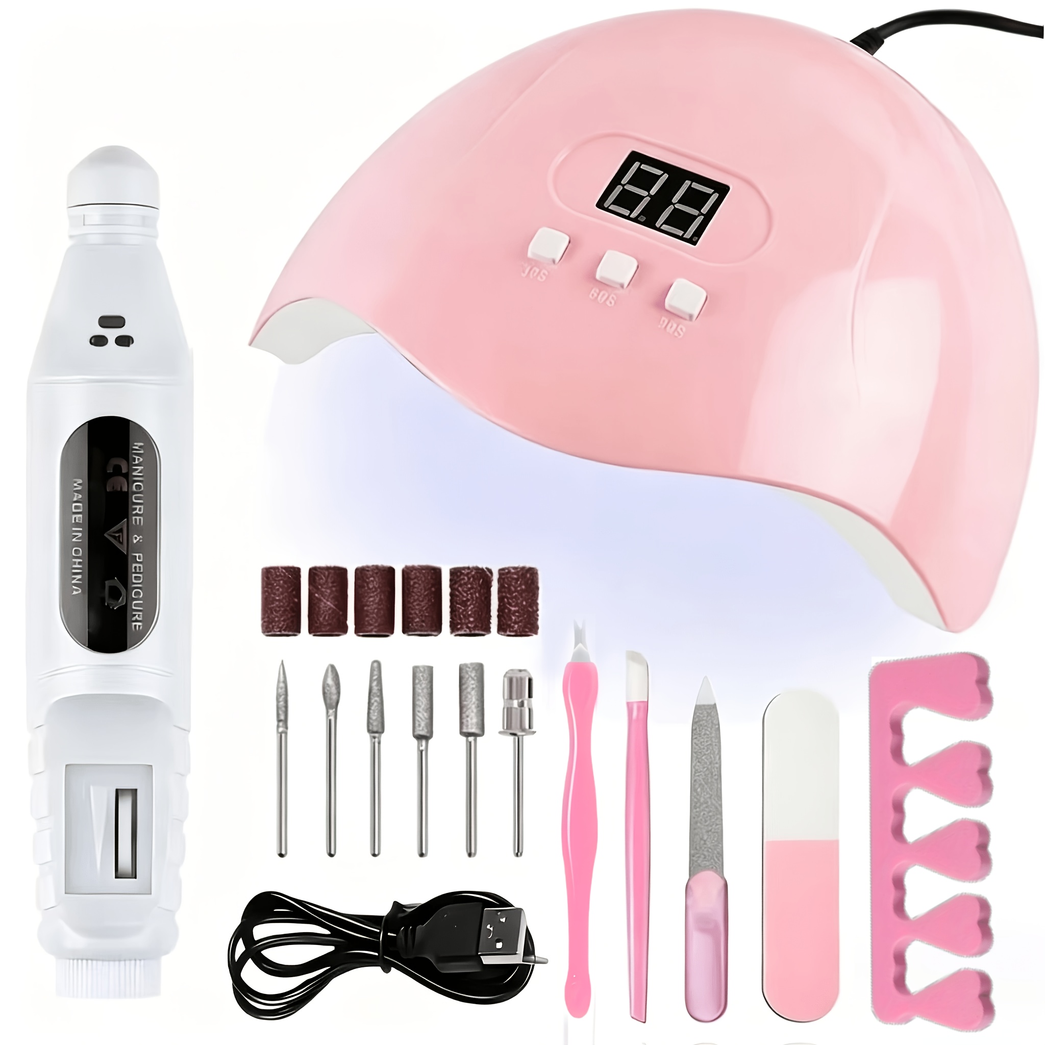 conjunto de unhas artificiais   kit de unhas   uma lâmpada e um broca de unhas, lâmpada rosa com visor digital, gel de unhas de secagem e   rápida,   conveniente; broca de unhas   com forte  ,  da com múltiplas cabeças de retificação