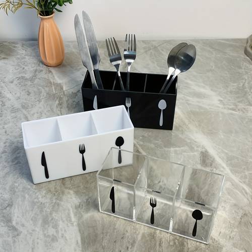 3 compartment acrylic cutlery organizer box durable plastic kitchen restaurant storage for knives forks spoons space saving design with black handles home or commercial use kitchen storage solution modern kitchenware durable plastic box cutlery holder storage box kitchen organizer and storage storage organizer covered storage box
