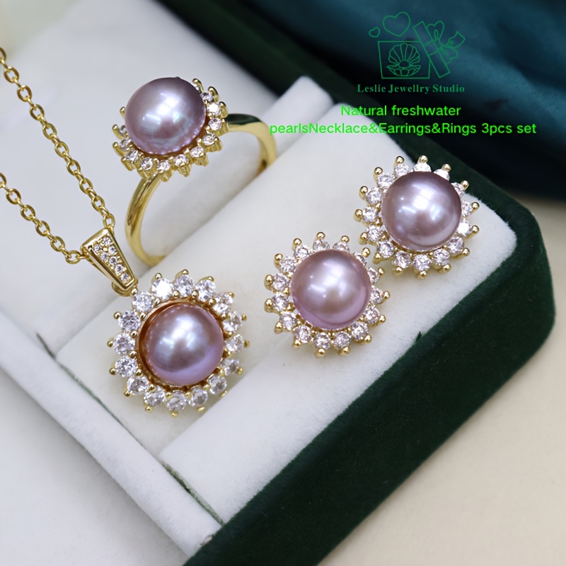 Freshwater Pearls Jewelry Set, 3pcs Gift for Women