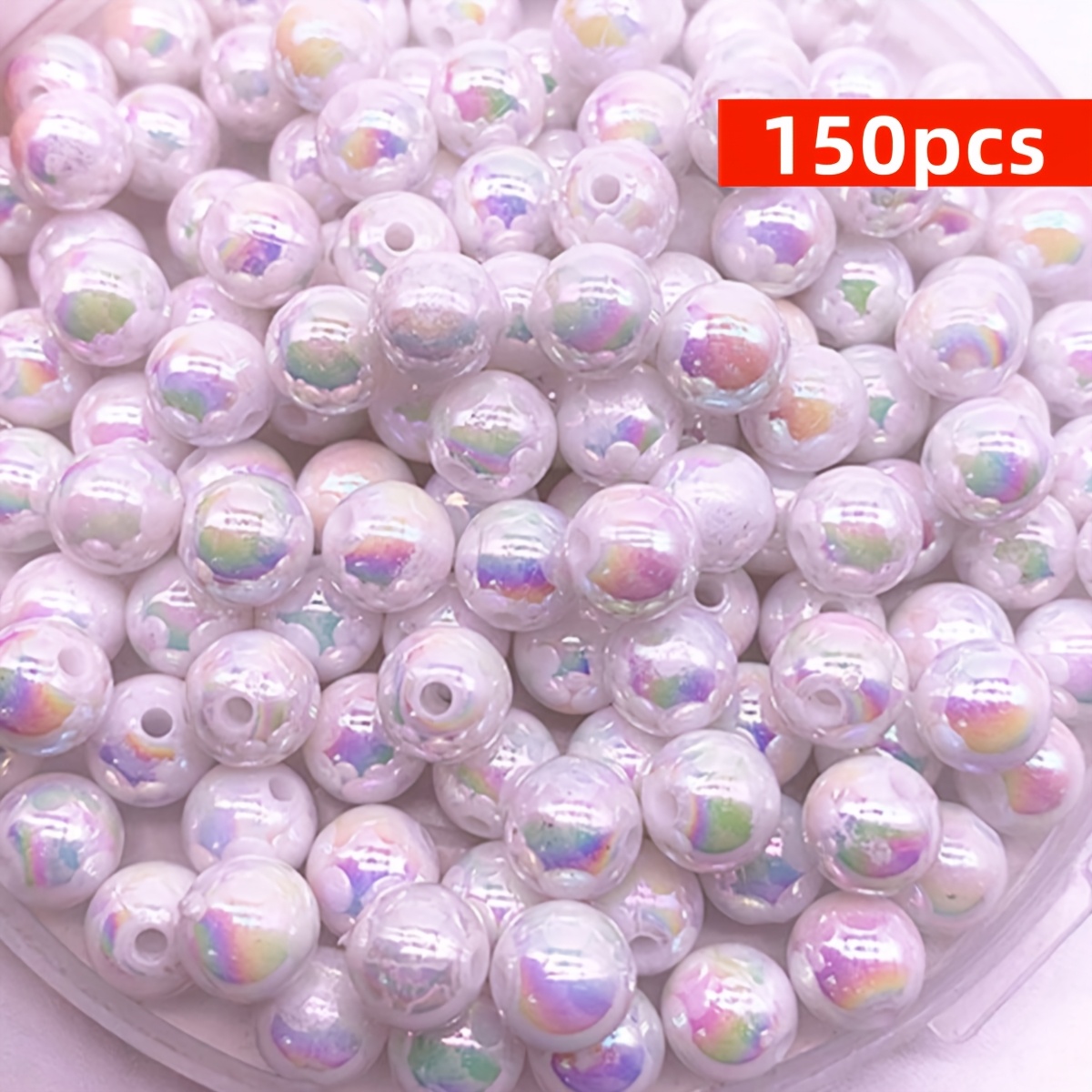 TEMU 150 Piezas de Cuentas Acrílicas Redondas de 8mm Transparente y Colores , Sueltos para Hacer Joyería DIY Manualidades
