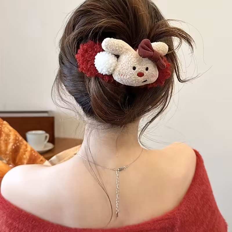 korean version of the versatile cute plush panda rabbit large bb clip for women 2024 new high end sweet versatile headband with duckbill clip Product details 12
