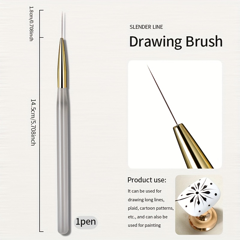 TEMU R.s. Nail Art Detailing Brush - Golden Copper Wire Drawing Pen For , Floral Effects & Smudge - Professional Manicure Tool, Nail Art Supplies