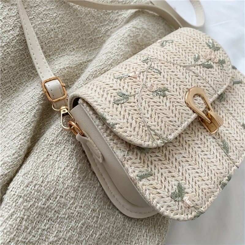 

Chic Floral Straw Bag For Women - Woven Crossbody With Polyester , Fashionable Shoulder Purse