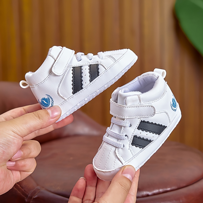 Infant Toddler Mid-Top Sneakers - Unisex Baby Sports and Casual Shoes with Adjustable Strap Closure, PU Upper, Soft Fabric Sole for Comfort, Anti-Slip for Spring/Fall - Solid Color Everyday Wear