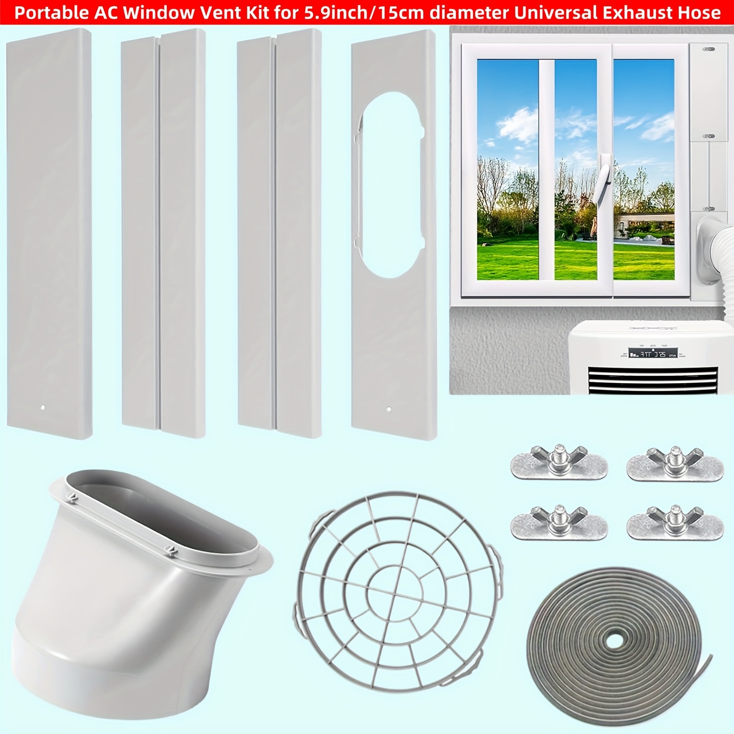 Kit de placas de sellado de ventana de aire acondicionado portátil para  manguera de escape de CA portátil con diámetro de 5.9 pulgadas, paneles de