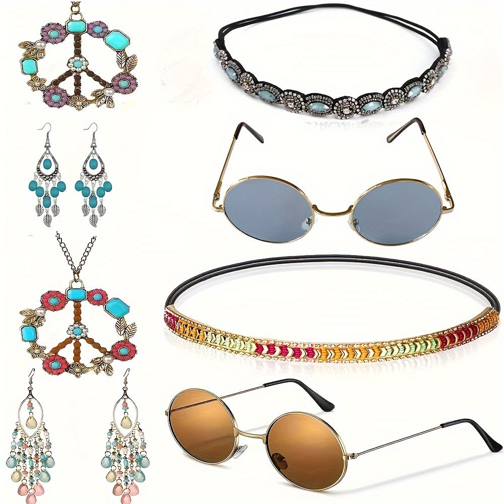 Women's Hippie Clothing Set Includes Sunglasses Peace Sign - Temu