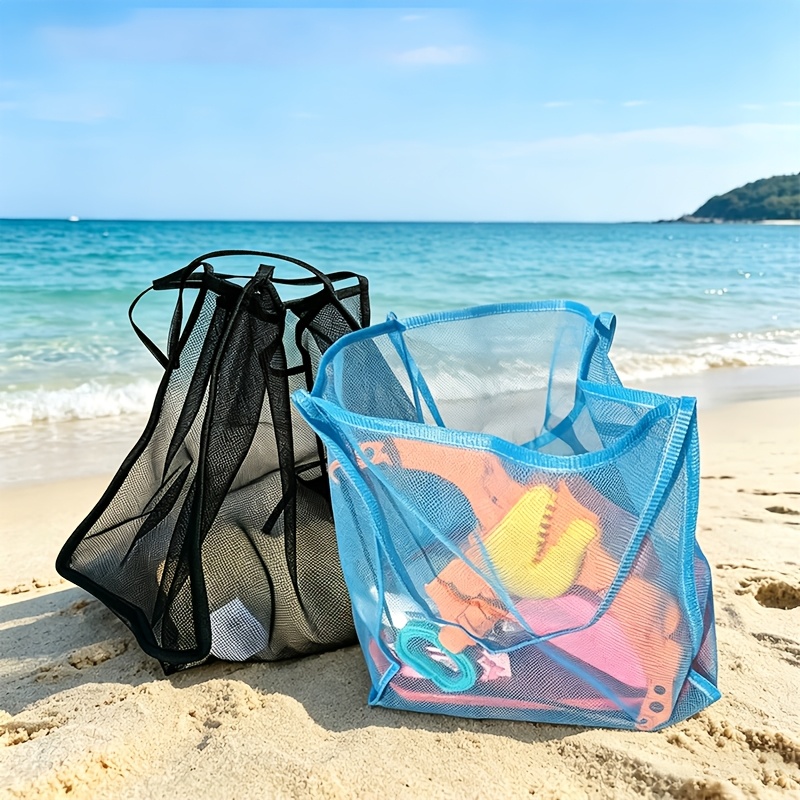 TEMU 2-pack (black And Blue) Large Capacity Mesh Beach Bags, Solid Color Single Shoulder Net Bags, Water-permeable Quick-dry Toiletry Bags, Suitable