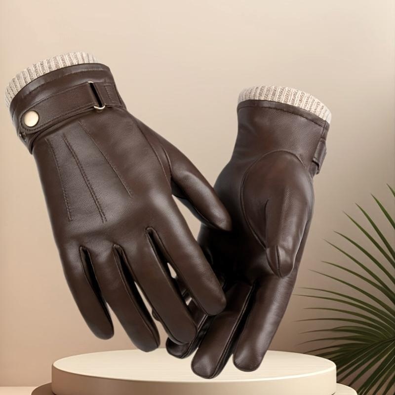 Gants d'hiver pour hommes avec écran tactile - Conception intégrale en peau de mouton douce avec dragonne réglable, gants marrons pour temps froid, un cadeau élégant idéal pour papa ou mari, gants en cuir à la mode | Conception durable, cadeau de Noël et du Nouvel An.