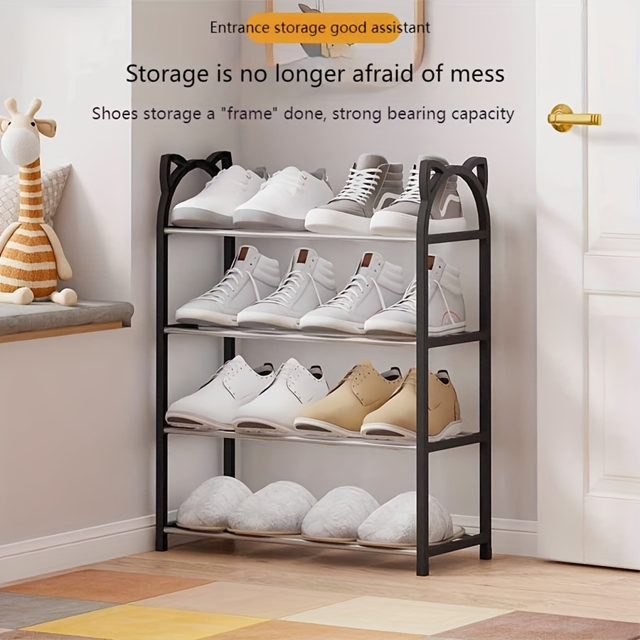 

4-tier Metal Cat-ear Shoe Rack, Freestanding Multi- Storage Organizer With Golden Pipes, 8-12mm Tube Diameter, For Home, Dorm, Office - Space-saving Floor , To 10 Pairs