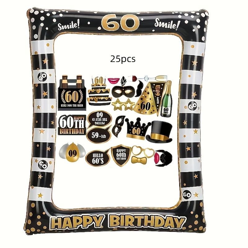 Image of Set Of 25 Inflatable Photo Frames In Black And Golden, Perfect For 60th Birthday Celebrations, Serving As Fun Props For Photo Booths