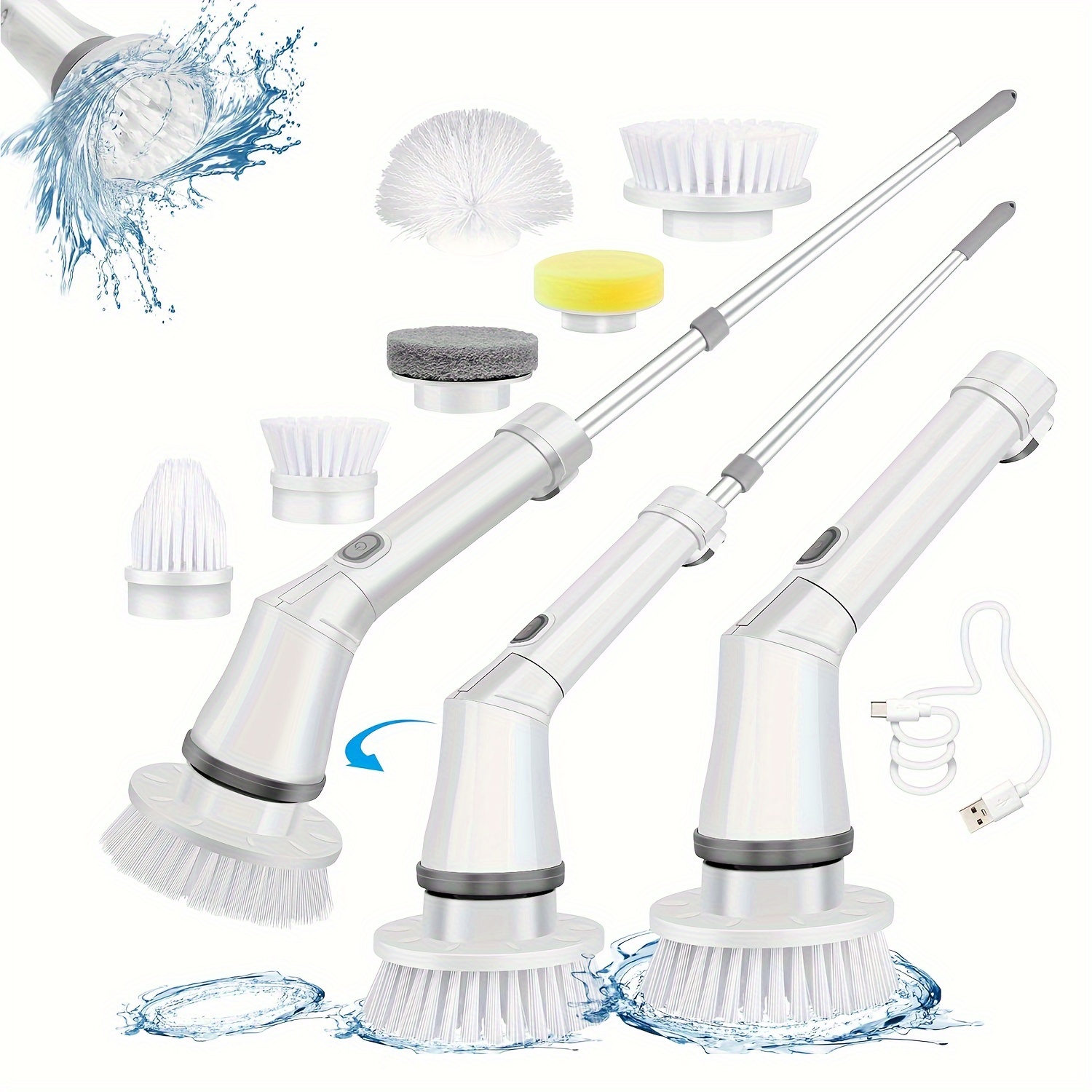 

Electric Spin Scrubber, Cordless Cleaning Brush With 2 Speeds & 6 Replaceable Brush Heads & Adjustable Extension Arm, For Daily/deep Cleaning, Scrubber For Bathroom, Kitchen, Car