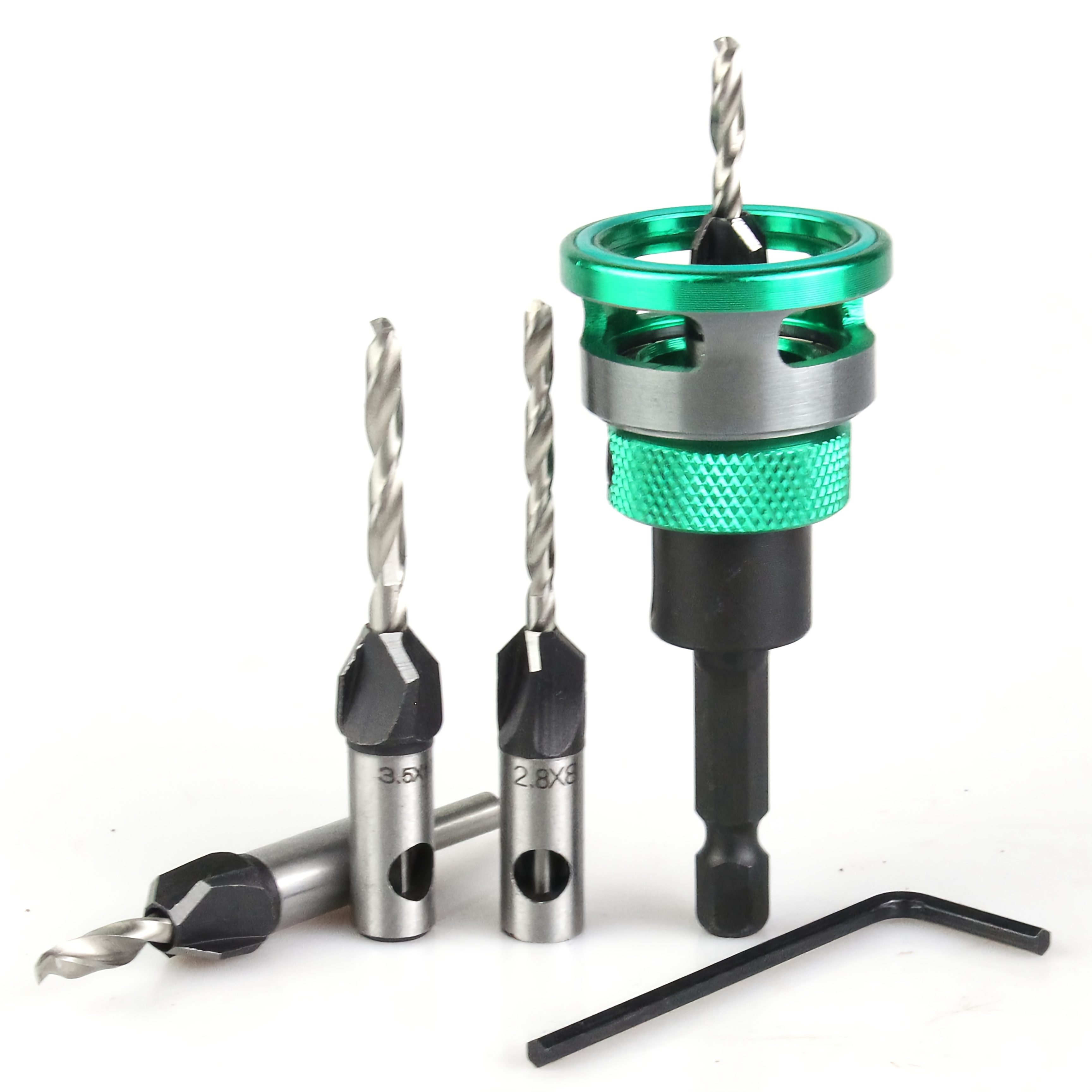 Image of 5pcs Drill Bit Set, 4-edge Hss Cone Hole Saws, Interchangeable Center Drills, With Bearings And Rings, Contact, No Damage To Surface, 1/4 Inch Hex Shank, For Screw Installation Drilling, Hidden Screws
