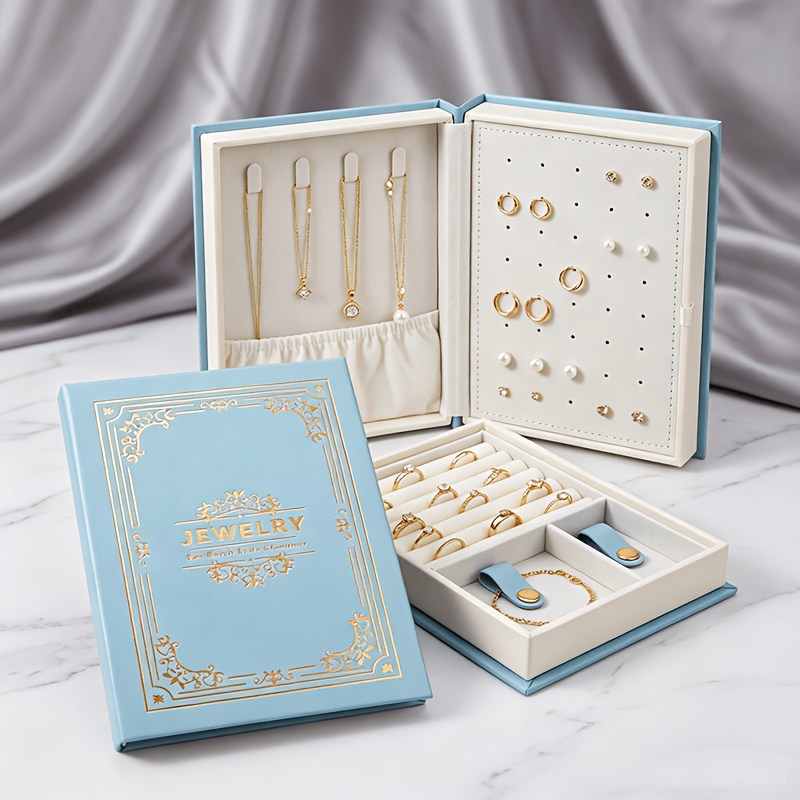 Image of Jewelry Box Book, Travel Jewelry Box, Double Portable Magnetic Jewelry Storage Box, For Earrings, Necklaces, Rings, Bracelets, Jewelry Boxes