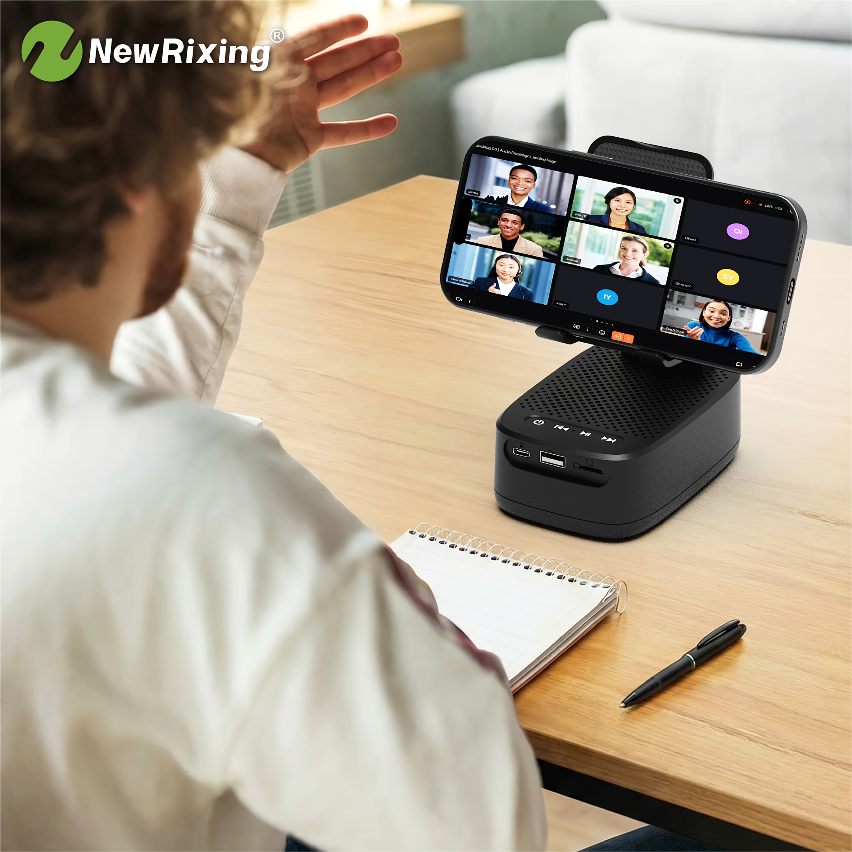 Alto-falantes sem fio NewRixing 6W com suporte para celular, emparelhamento  TWS, bateria de 3000mAh, uso de celular mãos-livres, power bank móvel, suporta reprodução BT, TF, USB, 7 horas de reprodução, qualidade de som Hi-Fi, estéreo alto e graves potentes, carregamento USB-C, para 8