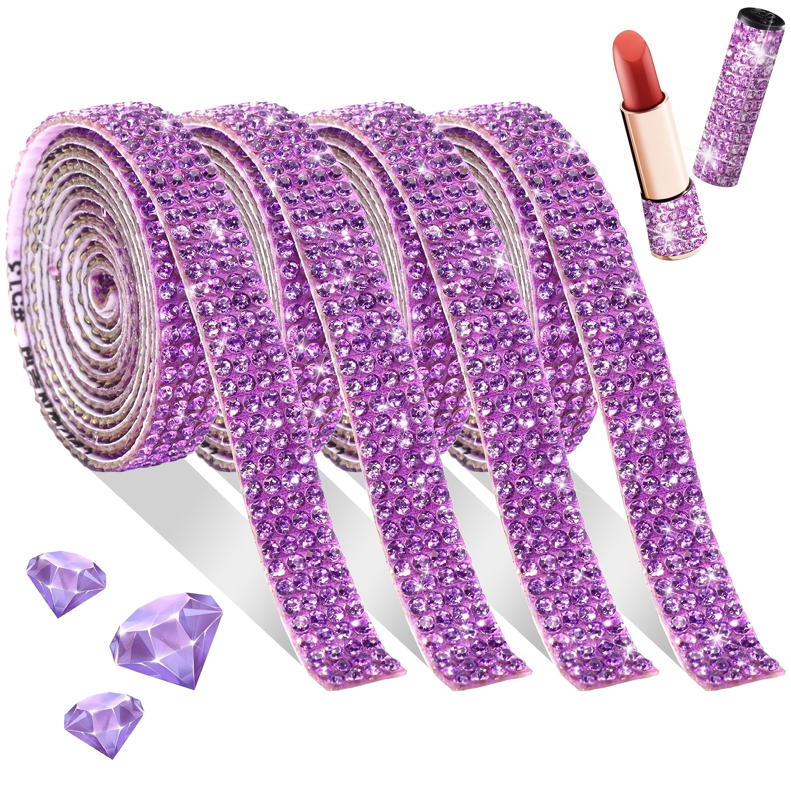 

Elegant Ribbon Sticker Tape, 4 Rolls Self-adhesive Diamond Bling Wrap For Diy Crafts, Wedding, Birthday, Phone, Car Decoration - Jewelry Accessory Parts With 2mm Gemstones