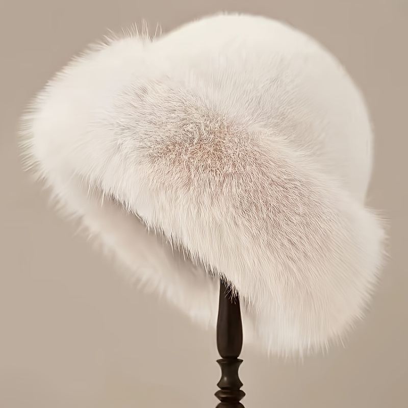 TEMU Faux Fur Mongolian Hat With Thick Fleece Lining, Soft Warm Winter Plush Hat For Women