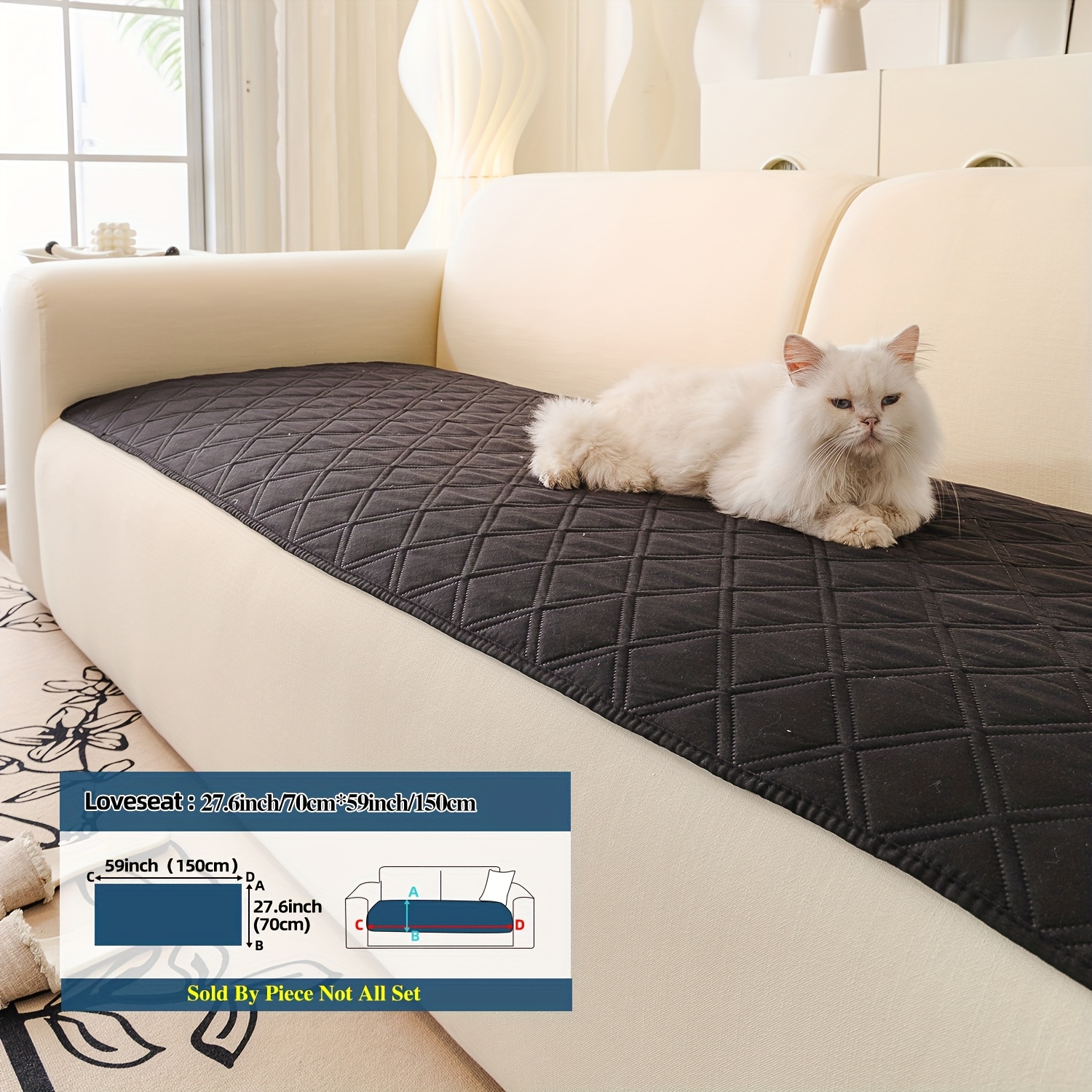 TEMU 1pc Ultrasonic Embossed Geometric Quilted Sofa Cushion, Scratch-resistant And Non-slip, Pet-friendly, Suitable For Living Room Sofa Protection
